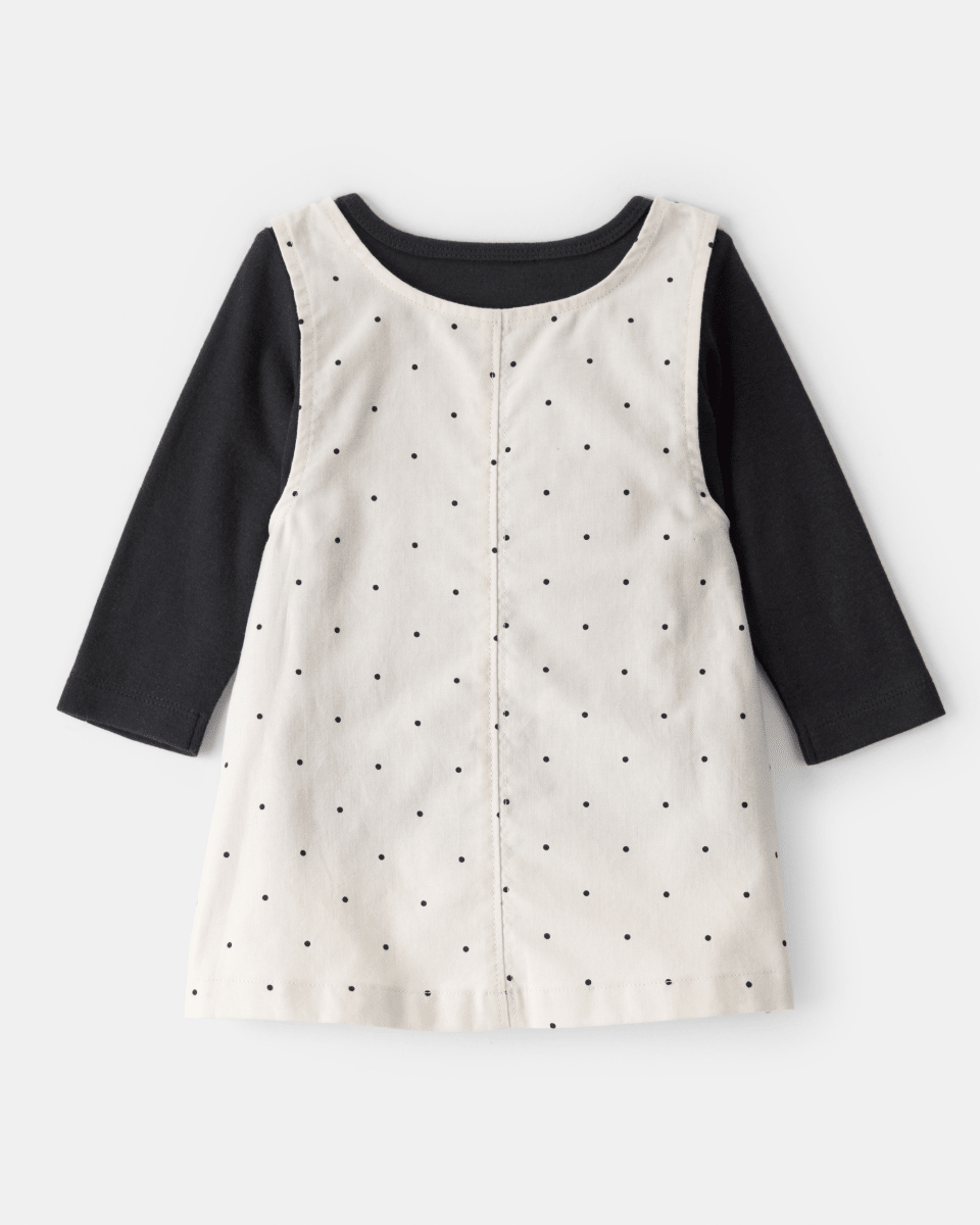 Conjunto tres piezas vestido con corazones, camiseta y leotardos marfil - Carter's