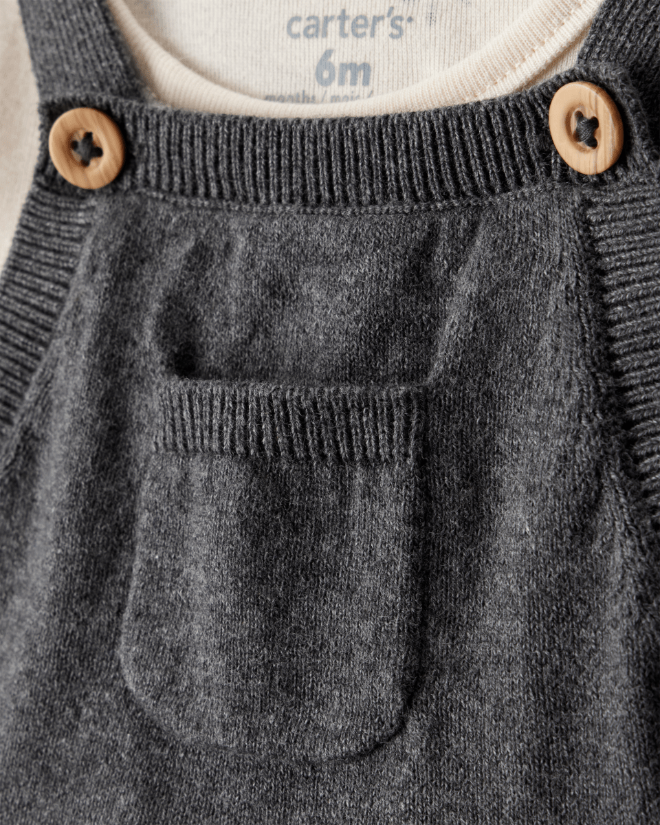 Conjunto vestido algodón gris con lazos - Carter's