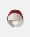 Gorro com abas de orelhas em flanela xadrez vermelho, forrado