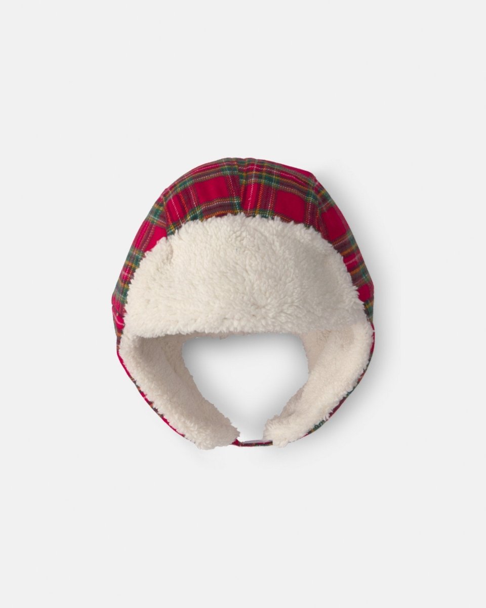 Gorro con orejeras de franela a cuadros rojos, forrado - Carter's