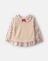 Camisola com gola e mangas de flores, creme