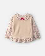 Jersey con cuello y mangas de flores, crema - Carter's
