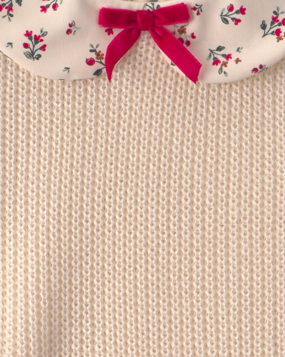 Jersey con cuello y mangas de flores, crema - Carter's