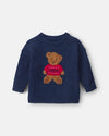 Camisola de malha com gráfico de urso, azul-marinho