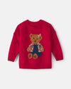Camisola de malha de manga comprida com urso, em vermelho
