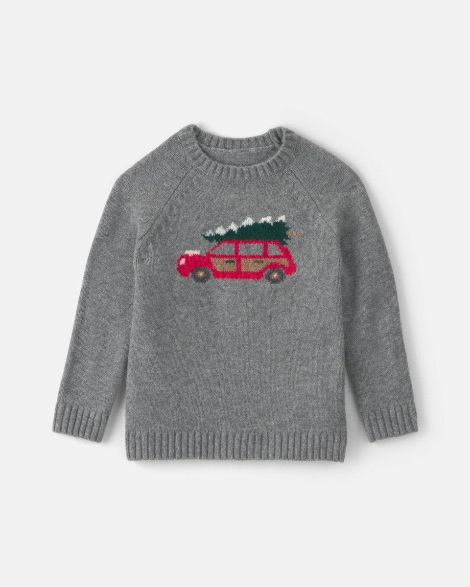 Jersey navideño con coche y árbol en intarsia, gris - Carter's