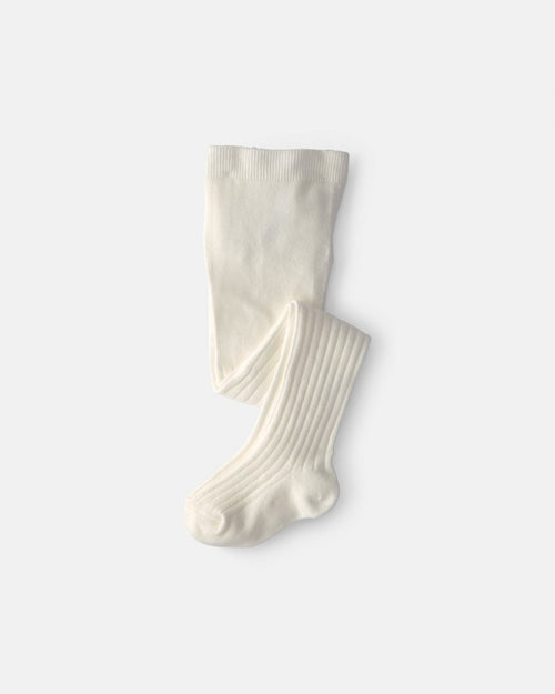 Collants de canelado de algodão para menina, cor marfim