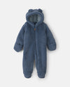 Macacão sherpa com capuz de urso, azul