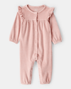 Pink ruffled long sleeve plush jumpsuit