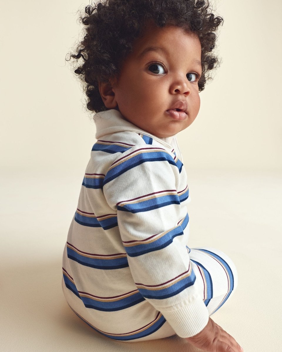 Mono de manga larga de rizo de algodón, rayas azul y crema - Carter's