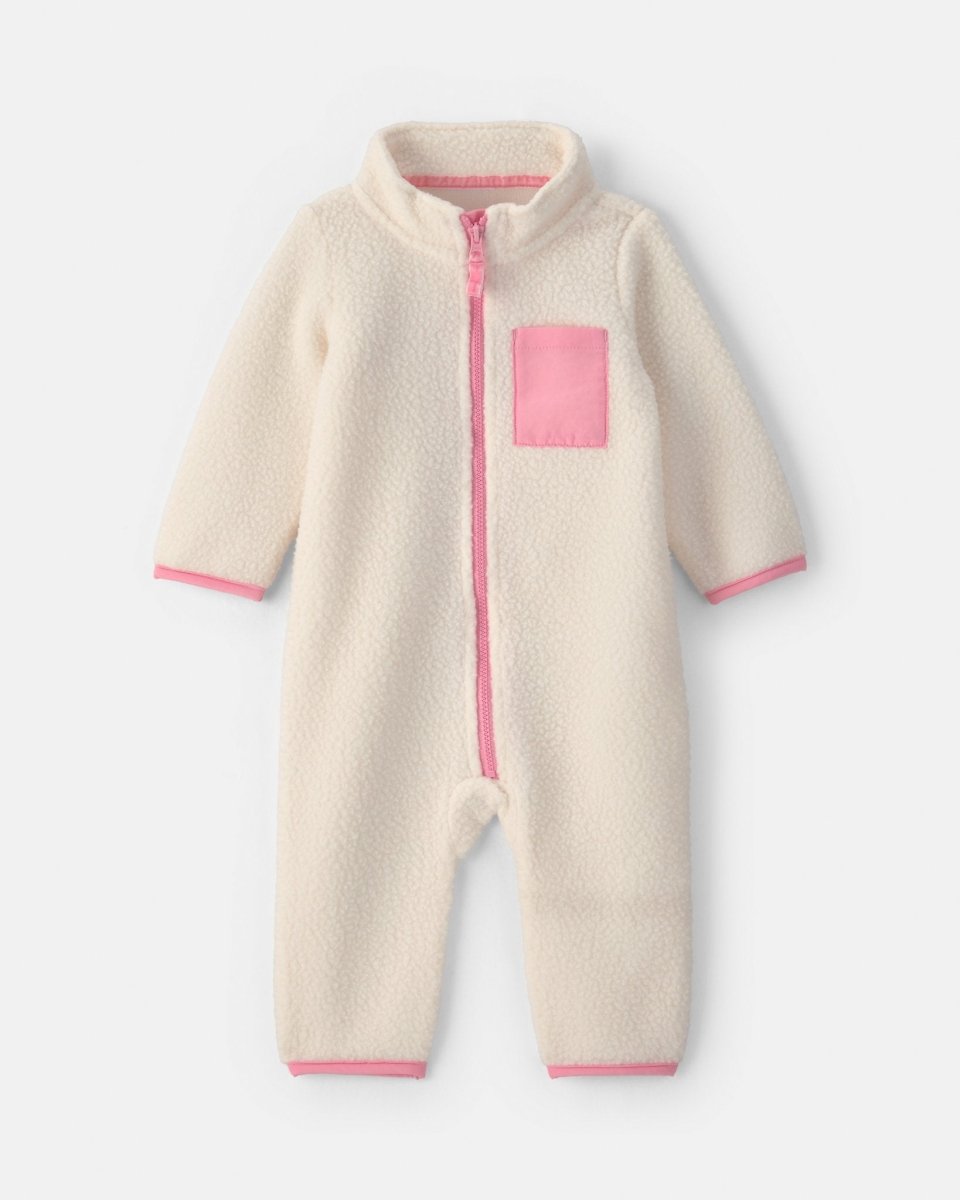 Mono de micropolar con cremallera, bicolor crema y rosa - Carter's