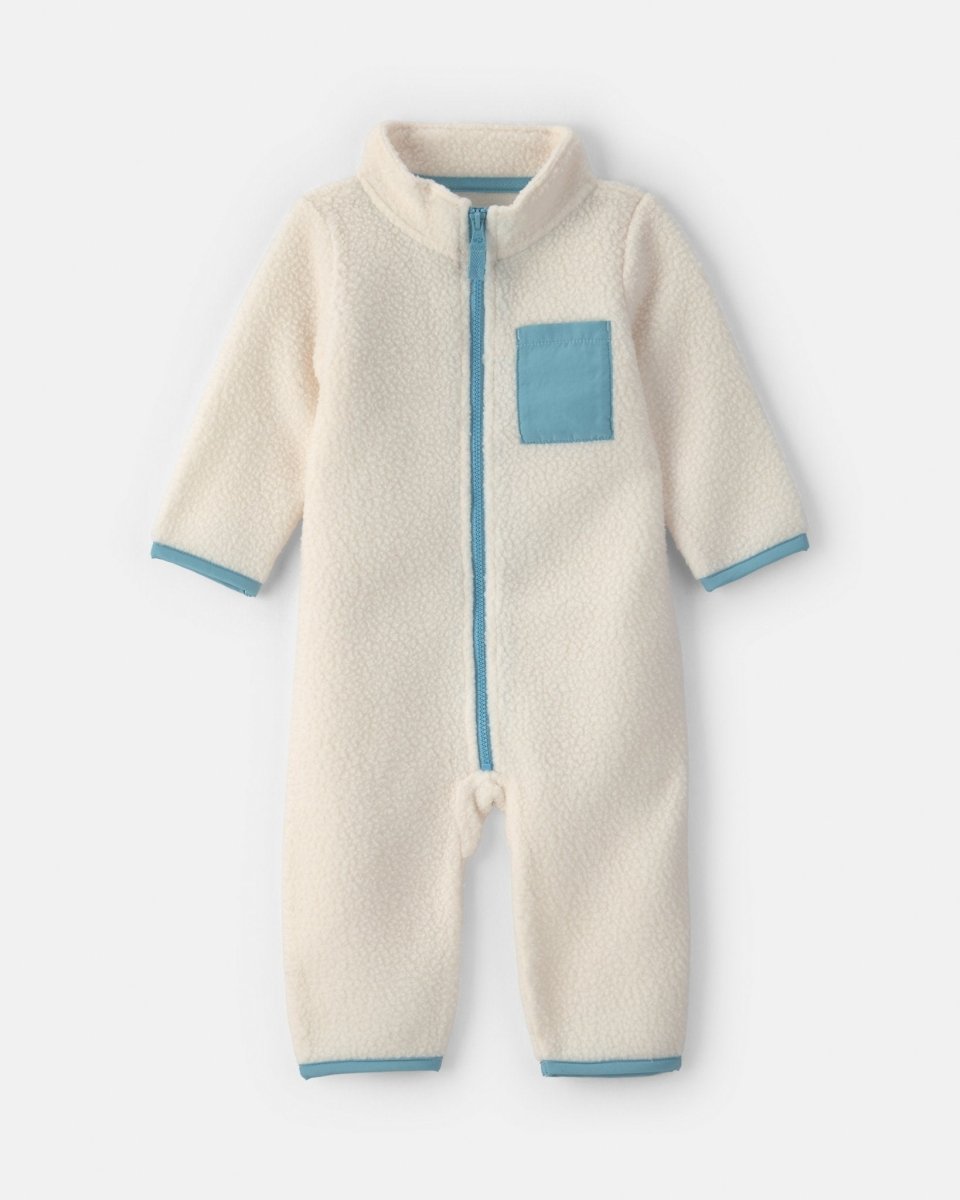 Mono de micropolar con cremallera y bolsillo, crema y azul - Carter's