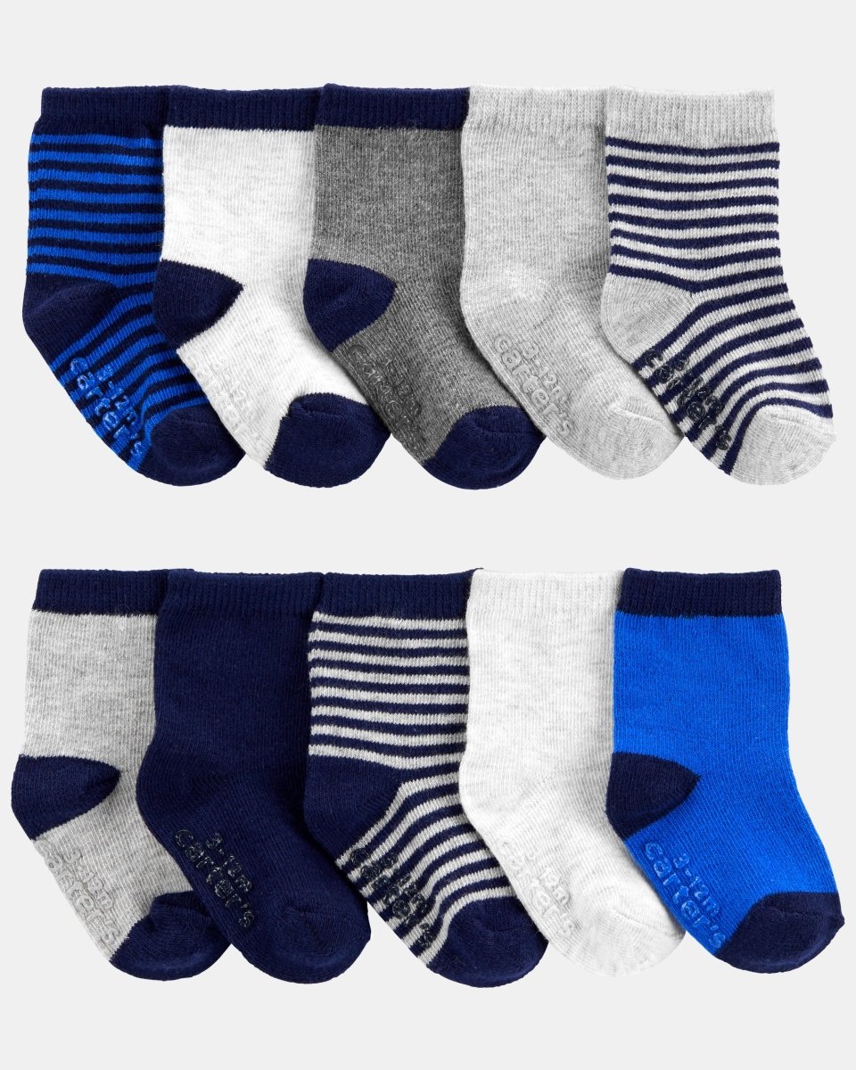 Pack 10 pares de calcetines infantiles de rayas, gris - Carter's