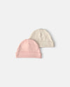 Pack 2 gorros de algodón para recién nacido, rosa y marfil