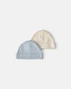 Pack 2 gorros de canalé para recién nacido, azul y marfil