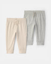 Pack of 2 basic baby pants, ivory and gray