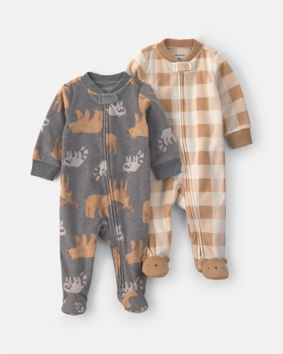Pack 2 pijamas de polar con cremallera, cuadros y animales - Carter's
