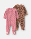 Pack 2 pijamas de polar com fecho, leopardo em rosa