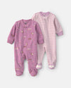 Pack 2 pijamas de polar com fecho, pássaros em rosa