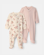 Pack 2 pijamas de una pieza con cremallera, flores y rayas - Carter's