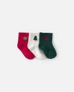 Pack 3 pares de calcetines tipo botita, iconos navideños