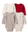 4-pack of ribbed long-sleeve bodysuits with assorted prints