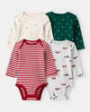 Conjunto de 4 bodies de manga comprida com estampadodos natalícios "o meu primeiro Natal"