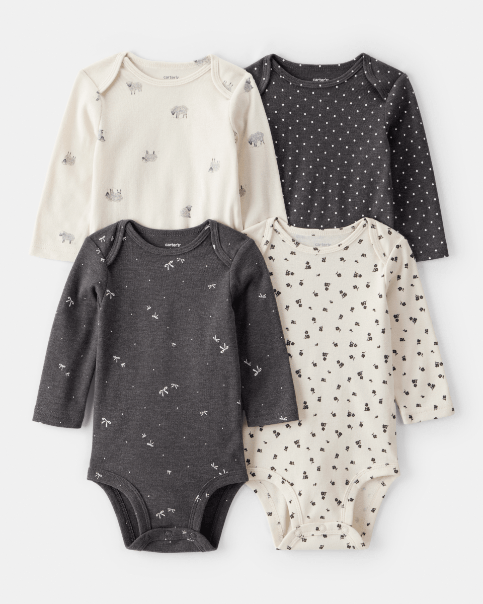 Pack 4 bodies de manga larga en blanco y negro con lazos - Carter's