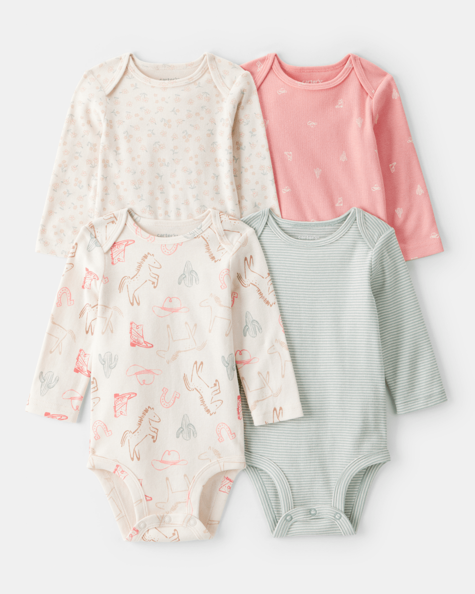 Pack 4 bodies manga larga estilo cowgirl y rayas - Carter's
