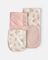 Pack 4 paños para eructar de algodón, flores en rosa