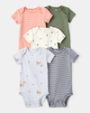 Pack of 5 short-sleeved bodysuits in denim and striped styles