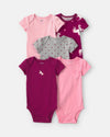 Pack of 5 short-sleeve bodysuits, unicorns and hearts