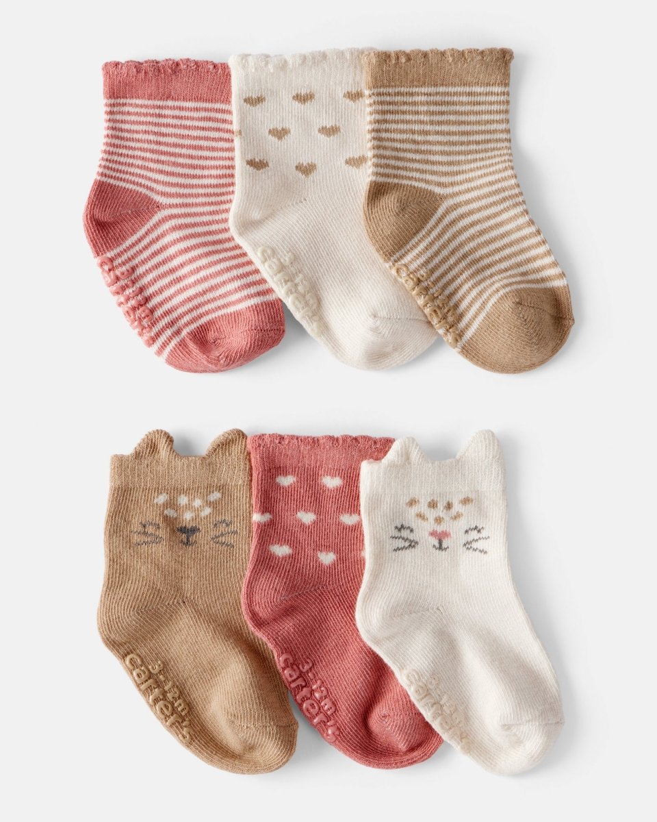 Pack 6 calcetines tobilleros de bebé con gatitos - Carter's