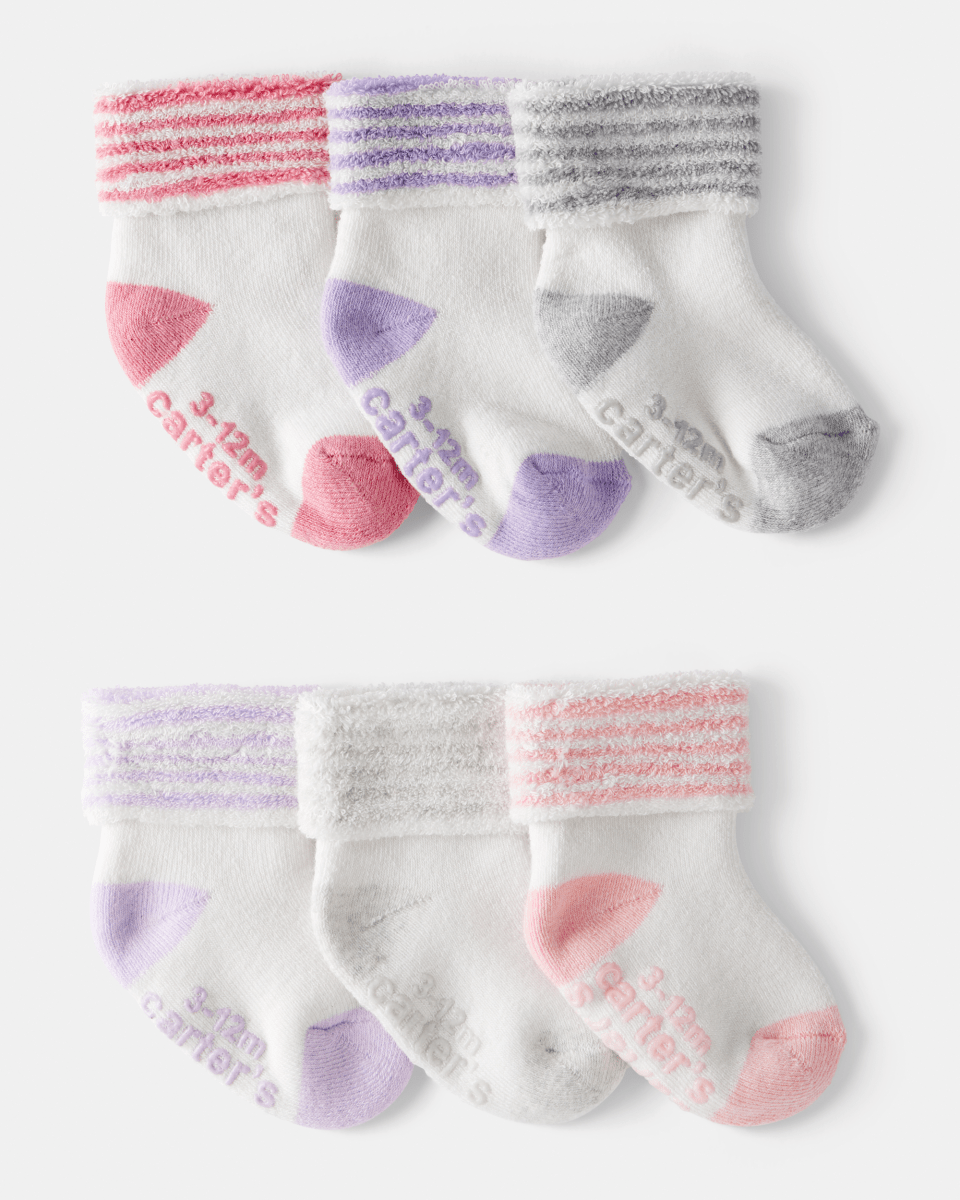 Pack 6 patucos de bebé en rosa y morado con puño - Carter's