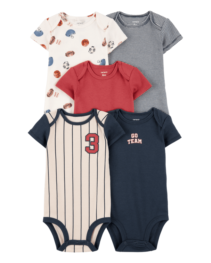 Pack cinco bodies algodón diseño béisbol - Carter´s