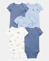 Pack of five blue short-sleeved cotton bodysuits