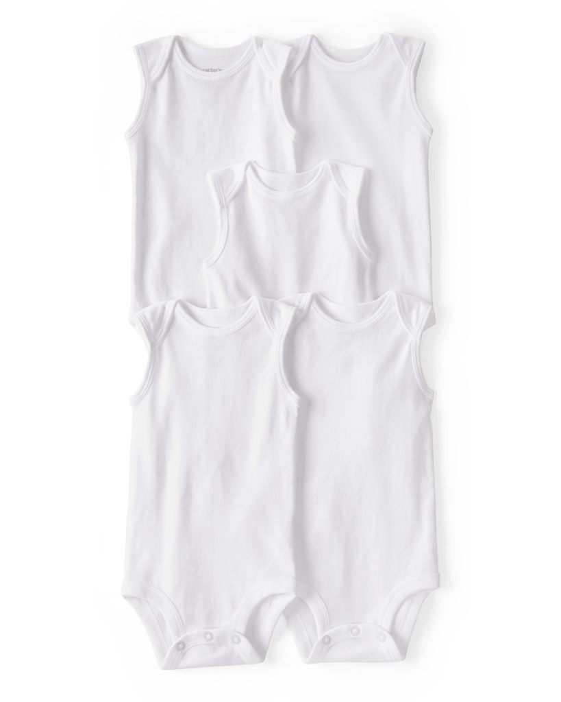 Pack cinco bodies algodón sin mangas blancos - Carter´s