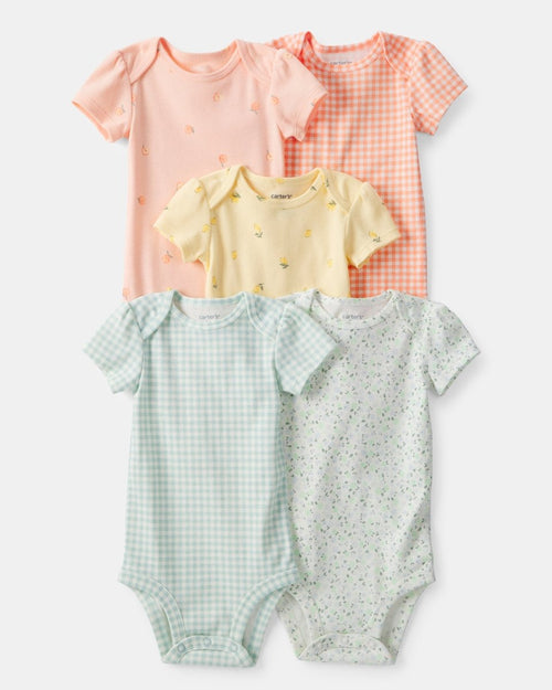 Pack of five cotton bodysuits, fruit print