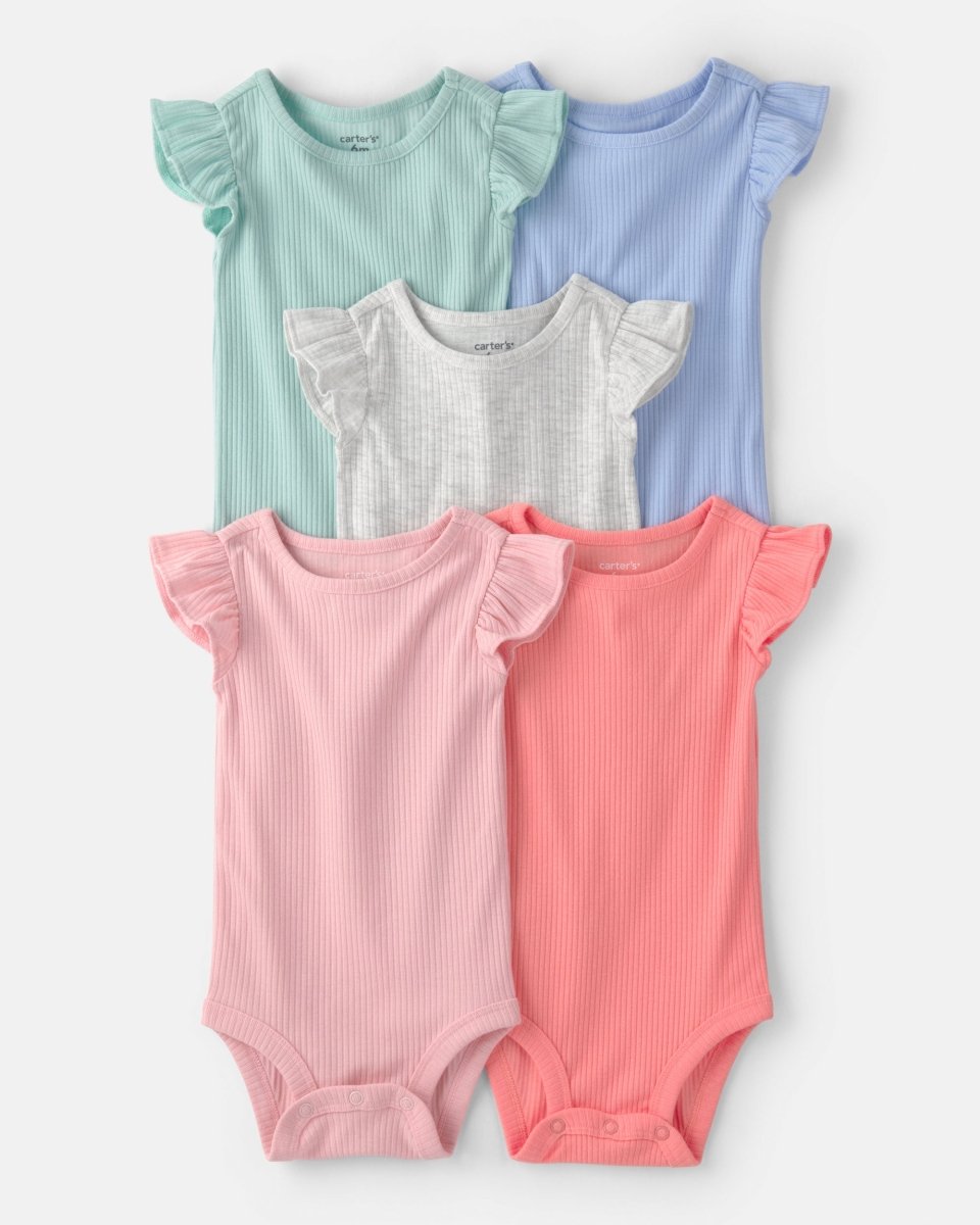 Pack cinco bodies manga corta con volantes lisos - Carter's