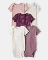 Five-piece pack, short-sleeved floral and bear bodysuit