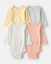 Pack of four cotton bodysuits, with floral and fruit prints