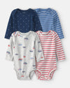 Pack de quatro bodies de algodão com estampadodo de marinheiro