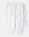 Pacote de quatro bodies de algodão, mangas compridas, branco