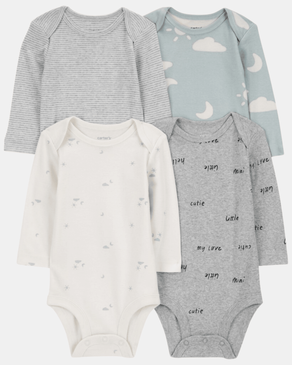 Pack cuatro bodies diseño de nubes en marfil y gris - Carter's