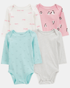 Pack cuatro bodies manga larga con corazones, rayas y lunares