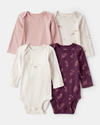 Pack of four long-sleeved bodysuits with a mauve bear design