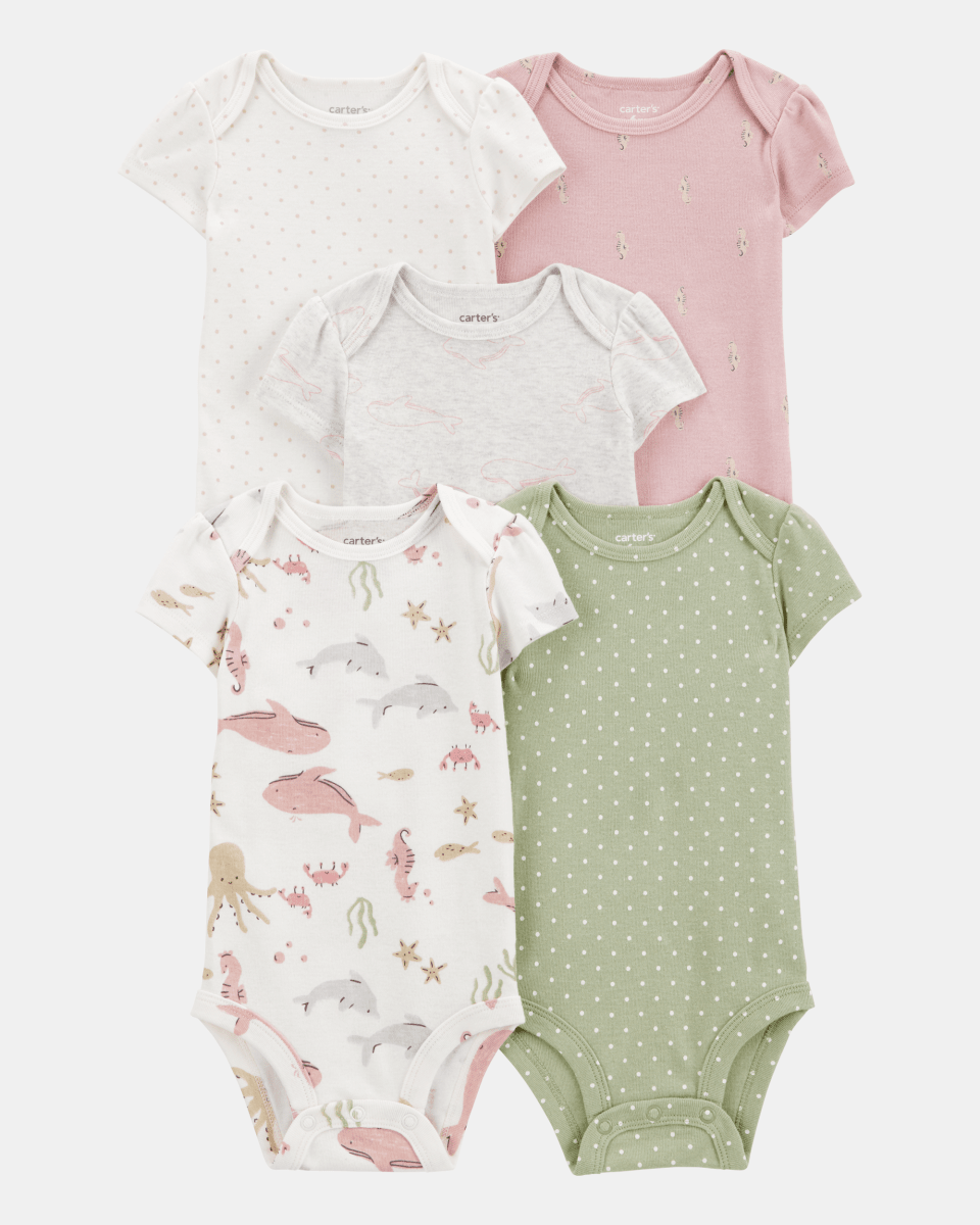 Pack de cinco bodies de manga corta con estampado de caballitos de mar - Carter's