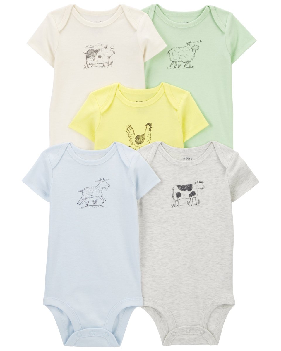 Pack de cinco bodies de manga corta con estampado de granja - Carter´s España