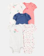 Pack de cinco bodies de manga corta en rosa y gris con estampado floral - Carter's