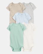 Pack de cinco bodies de manga larga en verde, gris y azul - Carter's